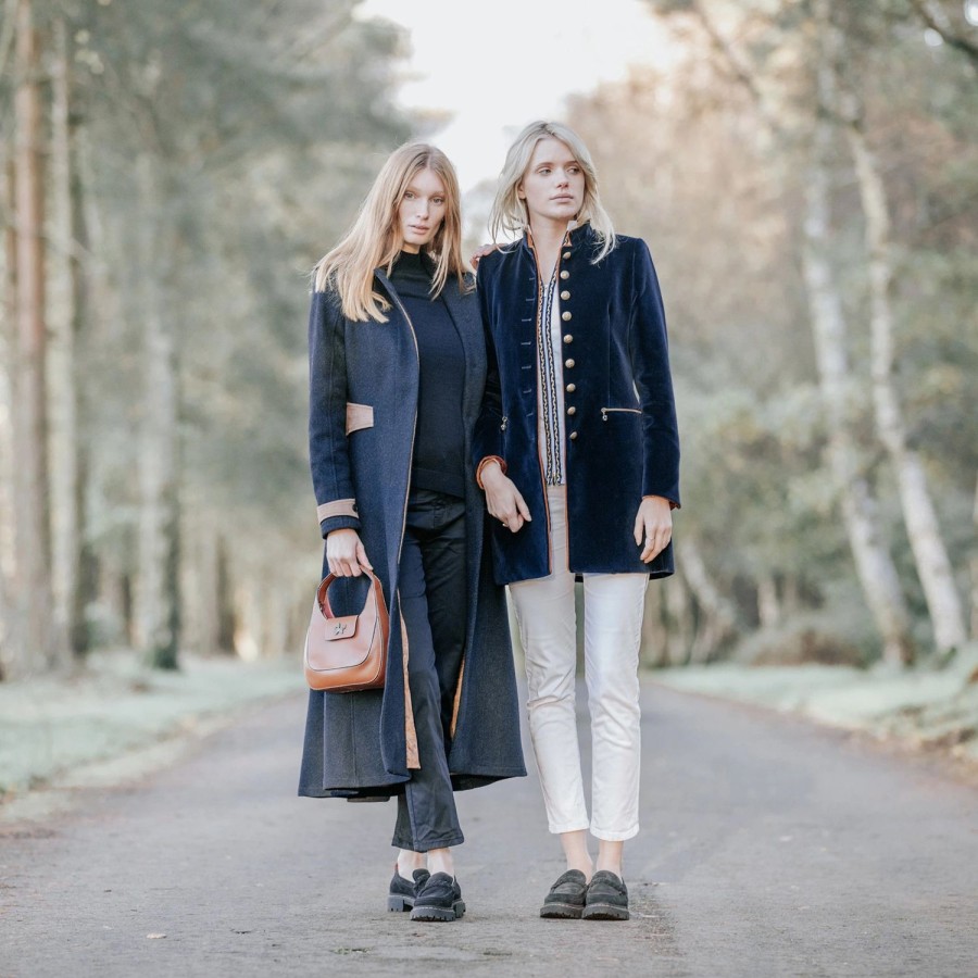 Welligogs Flat Shoes | Hackney Navy Suede Loafers - Pink Band