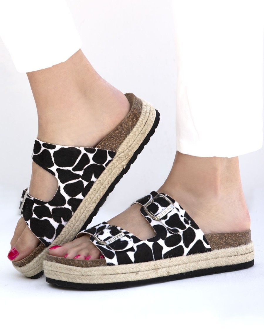 Welligogs Sandals & Espadrilles | Safari Black Cow Slides