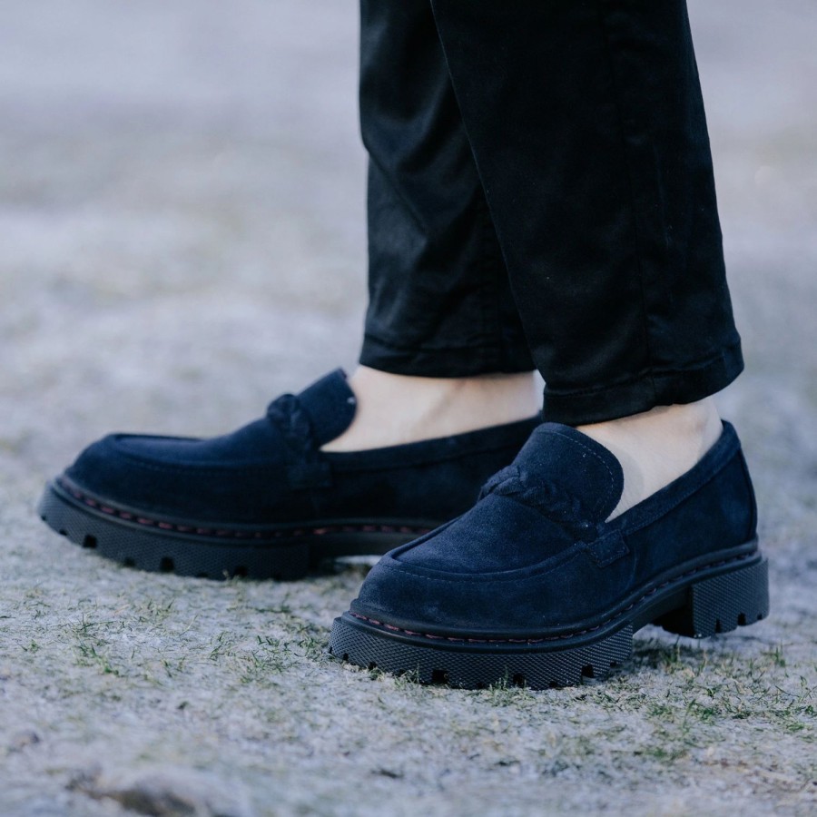 Welligogs Flat Shoes | Hackney Navy Suede Loafers