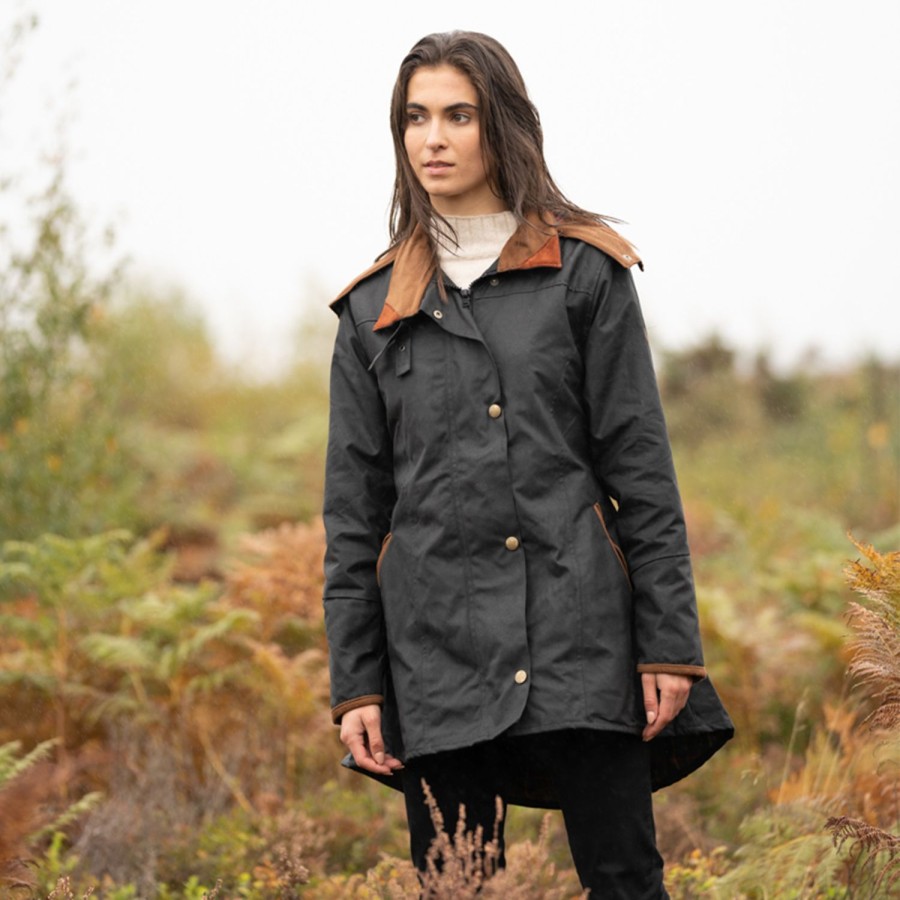 Welligogs Coats | Louise Black/Tan Wax Coat