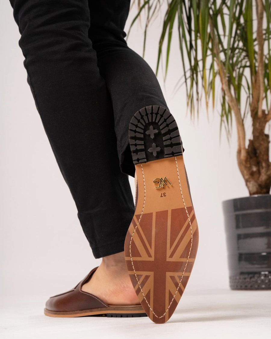 Welligogs Flat Shoes | De Beauvoir Mahogany Mules