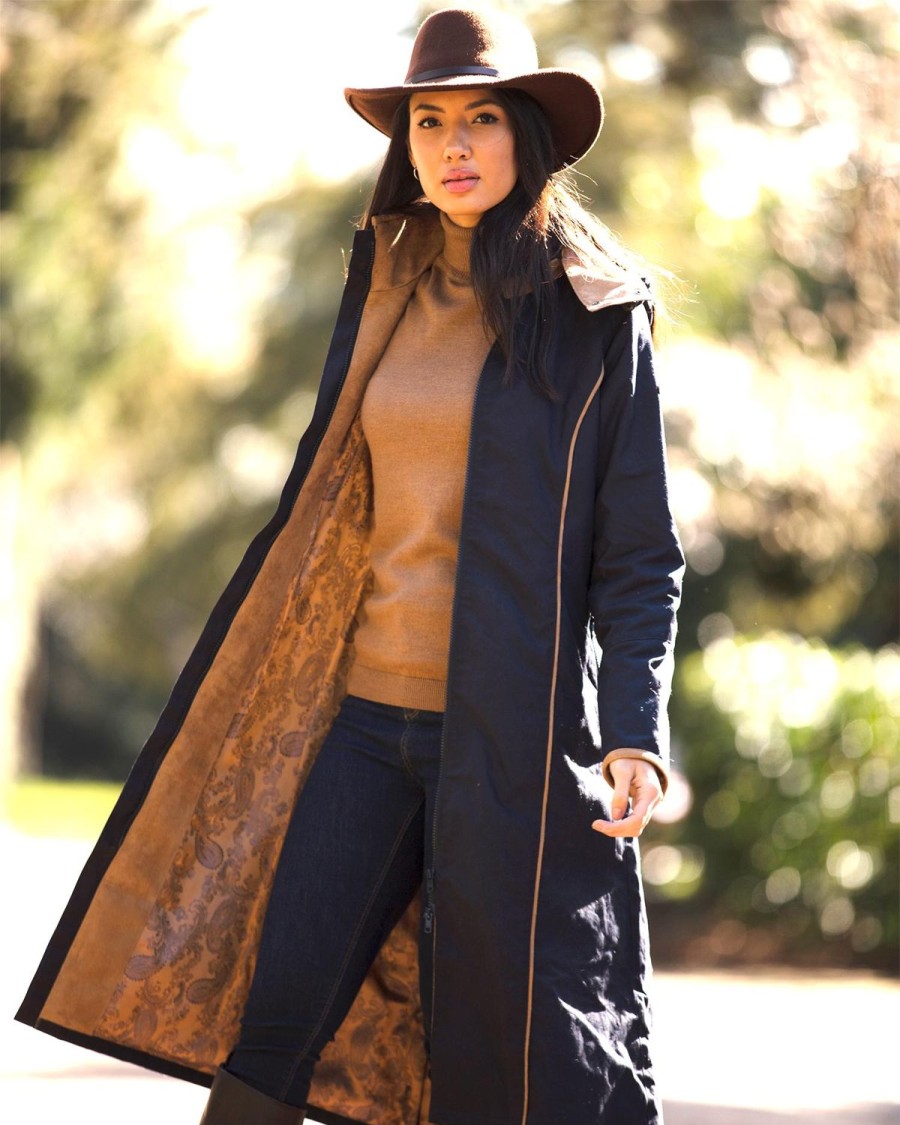 Welligogs Coats | Eleanor Navy/Tan Long Waterproof Coat