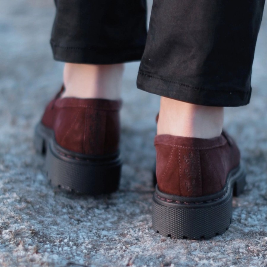 Welligogs Flat Shoes | Hackney Burgundy Suede Loafers